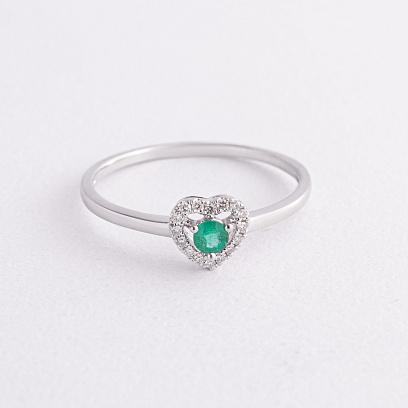 Золота каблучка "Сердечко" (діаманти, смарагд) кб0619ca №2