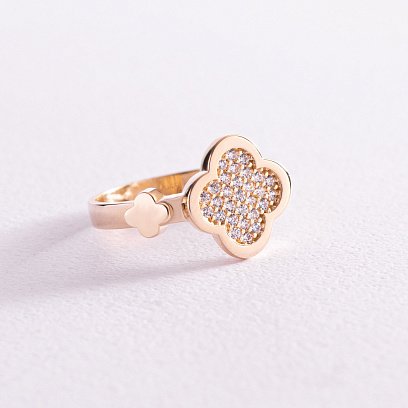 Каблучка "Конюшина" в жовтому золоті (фіаніти) к06989