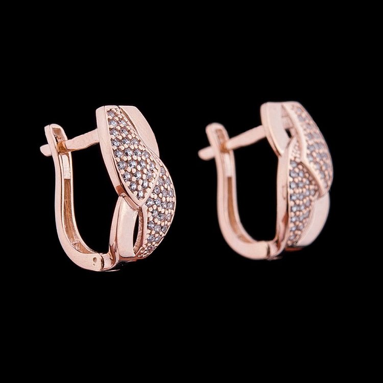 Золоті сережки з фіанітами с04323 від ювелірного магазину Онікс - 1