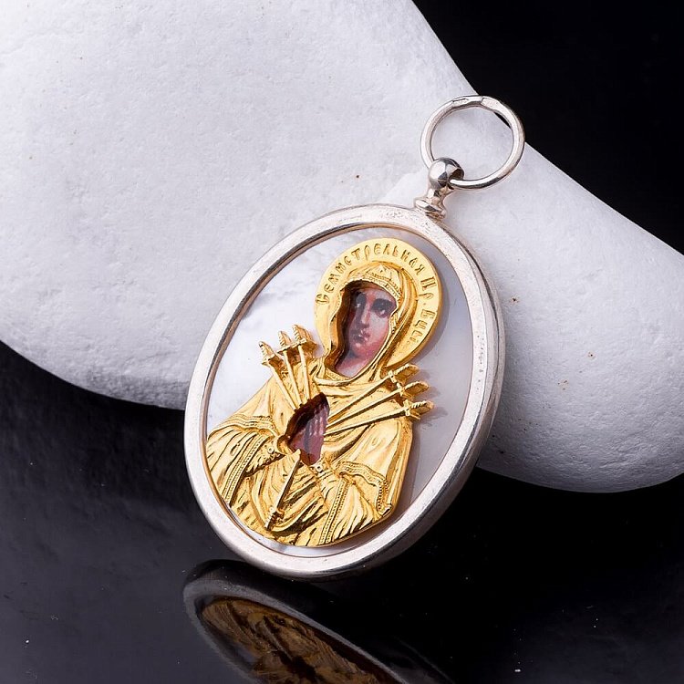 Икона Божией Матери "Семистрельная" с позолотой 23414 от ювелирного магазина Оникс - 1