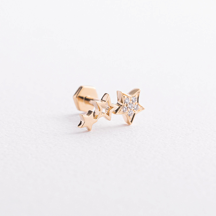 Одиночная золотая серьга для хеликса "Звездочки" (бриллианты) сб0684ca от ювелирного магазина Оникс - 2