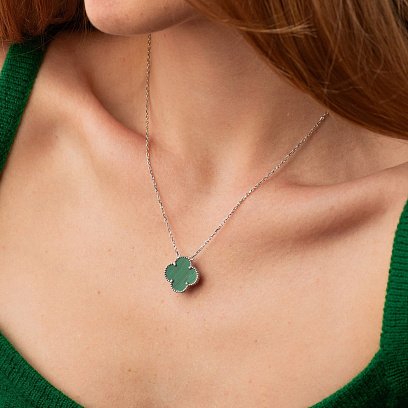 Золоте кольє "Конюшина" з малахітом кол02168 №2