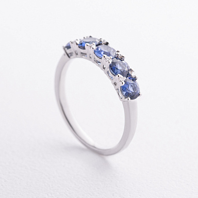 Золотое кольцо с бриллиантами и сапфирами кб0668nl