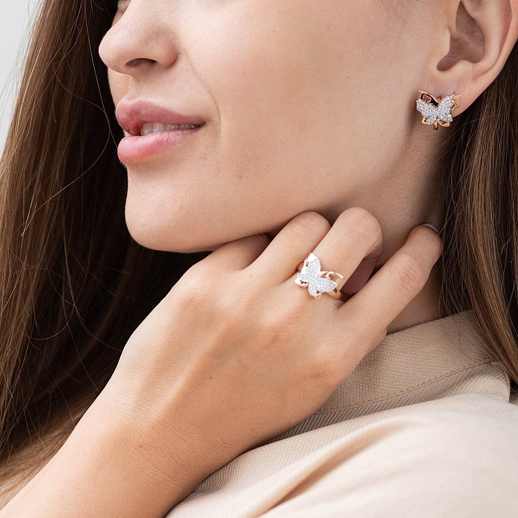 Золоті сережки "Метелики з фіанітами" с04402 від ювелірного магазину Онікс - 3