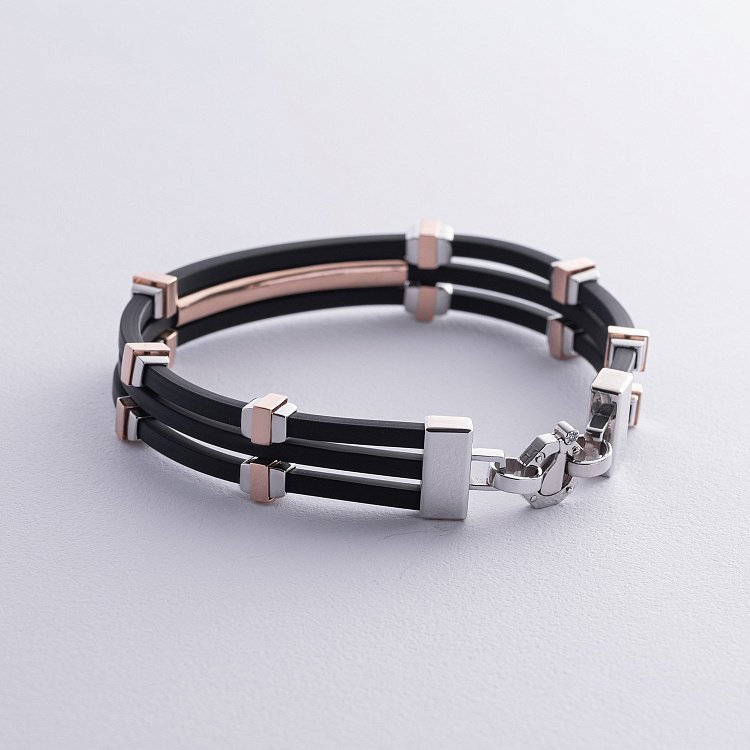 Каучуковий браслет із золотими вставками (фіаніти) 1091б від ювелірного магазину Онікс - 6