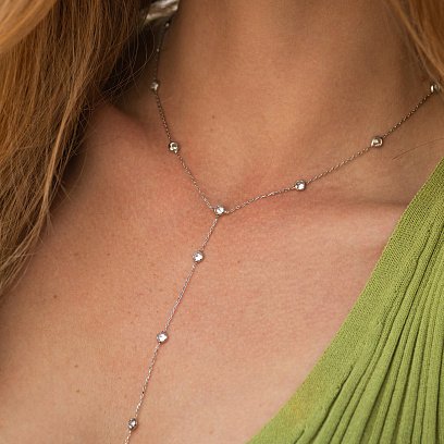 Серебряное колье - галстук с фианитами 908-01592 №2