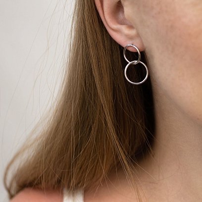 Серьги-пусеты "Кольца" в белом золоте с06980