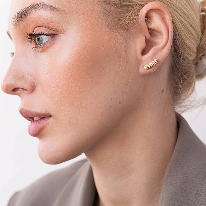 Золоті сережки - пусети "Пір'їнки" с07853 №2