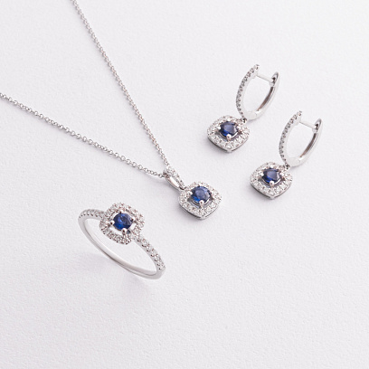 Золоті сережки з діамантами і сапфірами сб0640ca №3