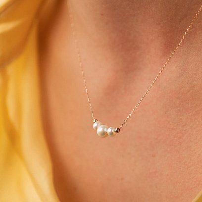 Кольє з кульками та перлами (червоне золото) кол02406 №4