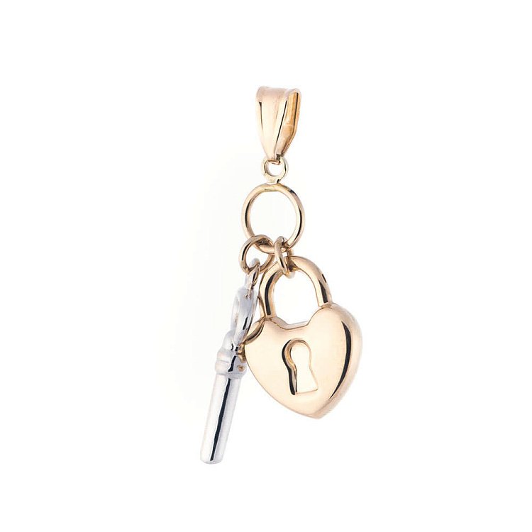 Золотая подвеска "Сердце с ключиком" п02839 от ювелирного магазина Оникс