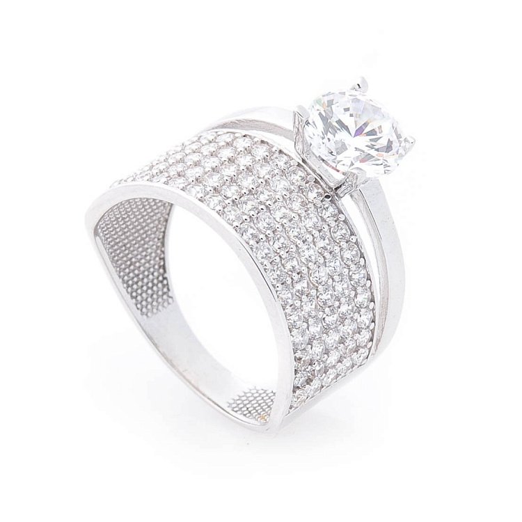 Золота каблучка з фіанітами к05364 від ювелірного магазину Онікс