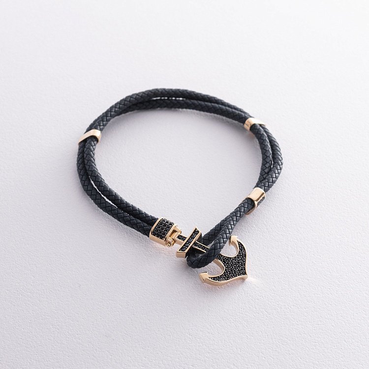 Каучуковий браслет в золоті "Якір" з фіанітами б02368 від ювелірного магазину Онікс