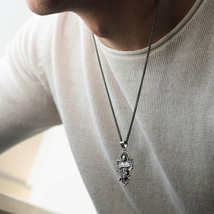 Срібний хрест "Український козак. Слава Україні. На звороті - Спаси і Збережи" 133231 від ювелірного магазину Онікс - 5