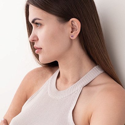 Золоті сережки - пусети "Міра" з рубінами і діамантами 23157r №2