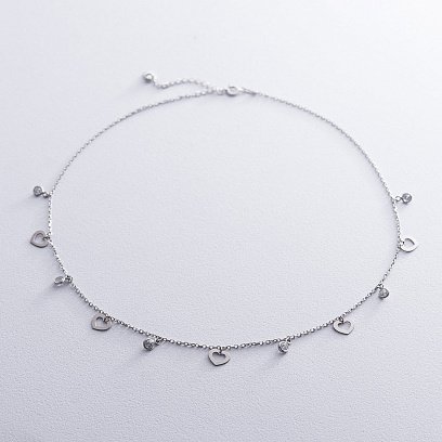 Срібне кольє Сердечка з фіанітами 18876