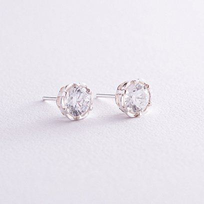 Серебряные серьги - пусеты (фианиты) 121862 №5