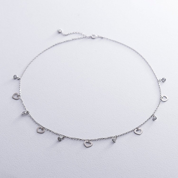 Срібне кольє Сердечка з фіанітами 18876 від ювелірного магазину Онікс