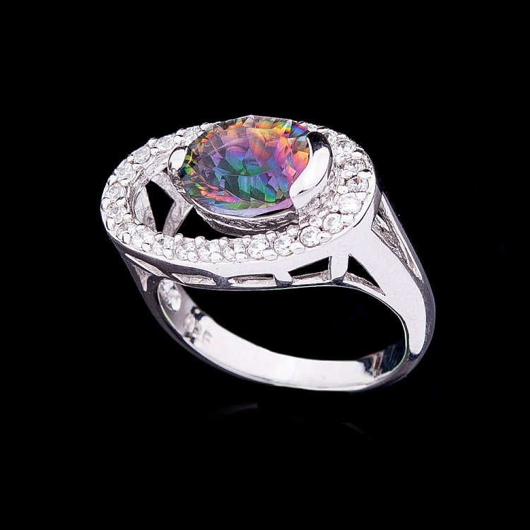 Ексклюзивна каблучка з гірським кришталем і фіанітами 111049 від ювелірного магазину Онікс - 2