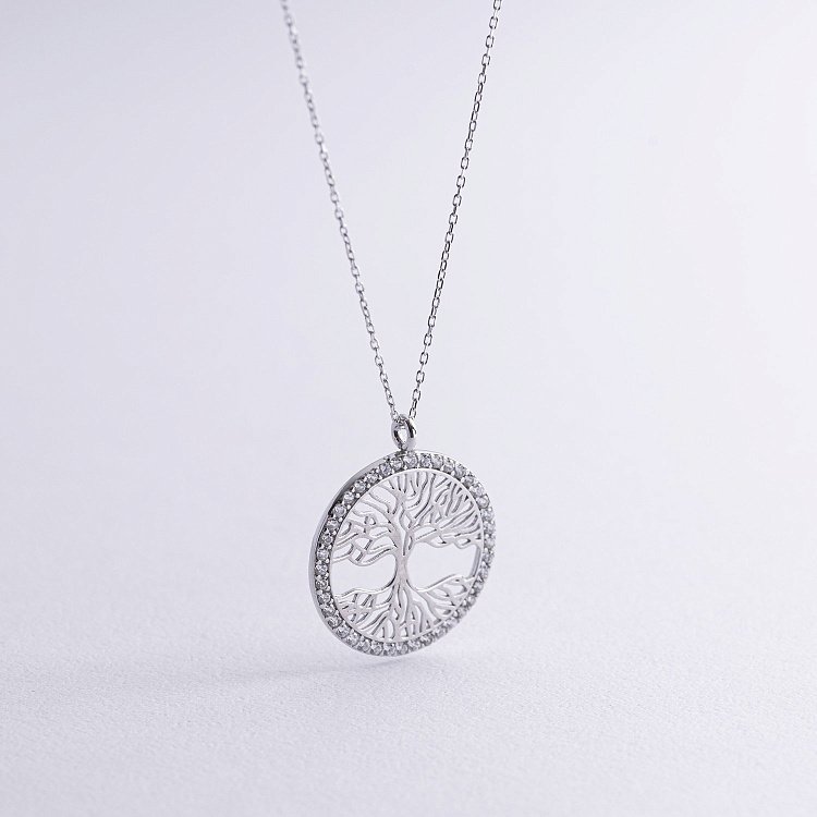 ?Кольє "Дерево життя" з фіанітами (біле золото) кол02492 від ювелірного магазину Онікс