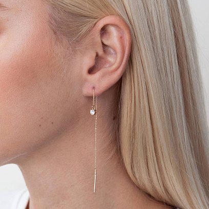 Золотые серьги - протяжки с фианитами с07658 №2