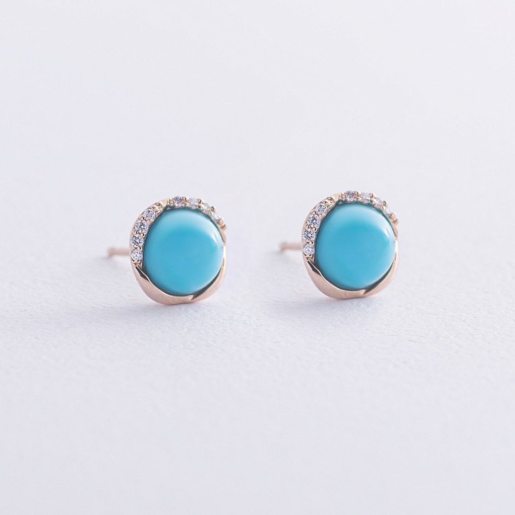 Золоті сережки - пусети (бірюза, діаманти) сб0527sc від ювелірного магазину Онікс