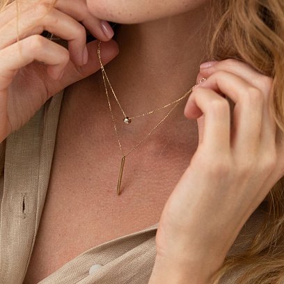 Двойное золотое колье "Хлоя" с фианитом кол02045 №6