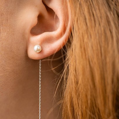 Сережки - протяжки з перлами (біле золото) с09073 №4