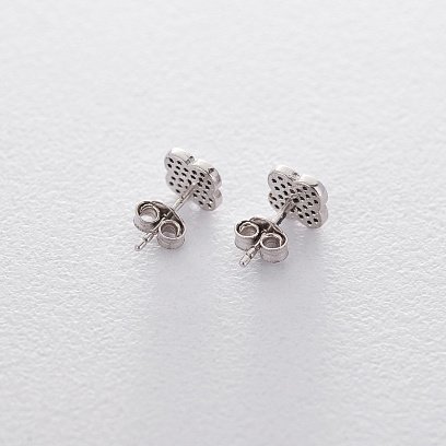 Золотые серьги-гвоздики "Клевер" с черными фианитами с04775ч №2