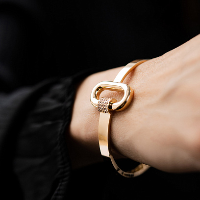 Жесткий браслет "Alice" в желтом золоте (фианиты) б05747 №2