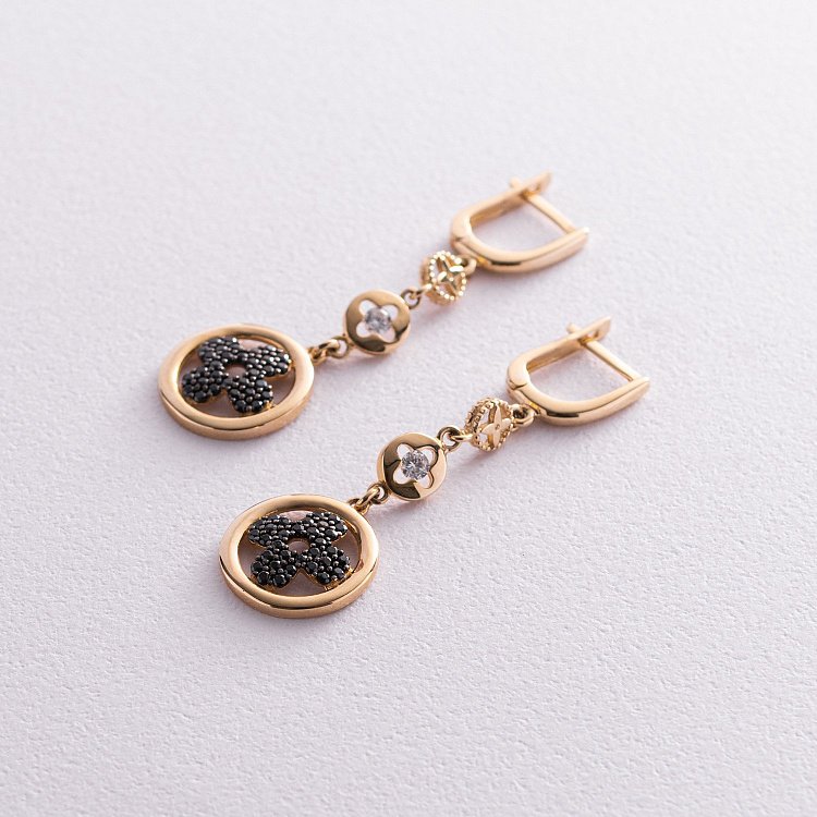 Золоті сережки "Конюшина" з фіанітами с04841 від ювелірного магазину Онікс