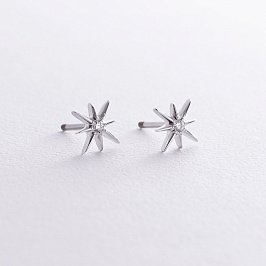 Золотые серьги - пусеты "Звезды метеориты" с фианитами с08596