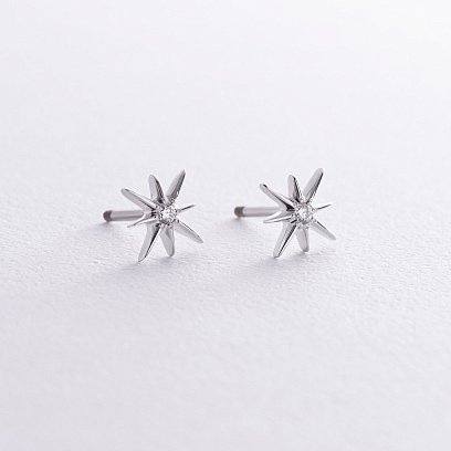 Золотые серьги - пусеты "Звезды метеориты" с фианитами с08596