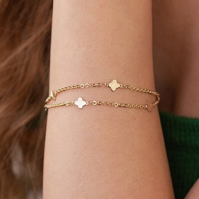 Подвійний браслет "Конюшина" в жовтому золоті б05198 №2