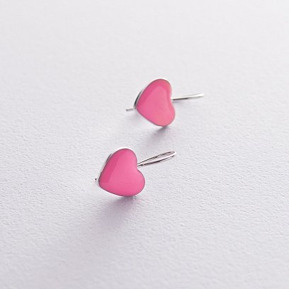 Дитячі срібні сережки "Сердечка" (емаль) 122223