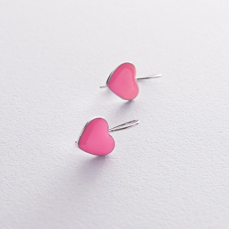 Дитячі срібні сережки "Сердечка" (емаль) 122223 від ювелірного магазину Онікс