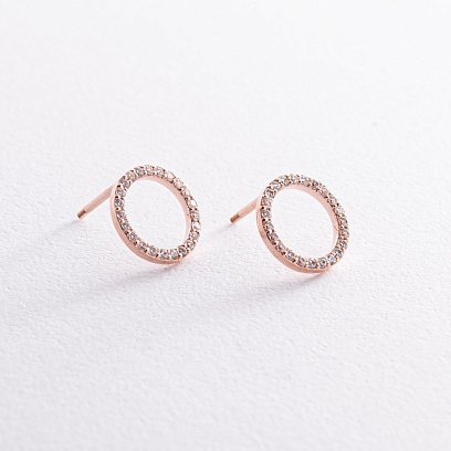 Сережки - пусети "Кругообіг" з фіанітами 1.2 см (червоне золото) с08398 №3