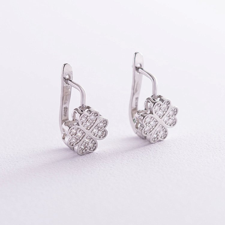 Срібні сережки "Конюшина" (фіаніт) 122791 від ювелірного магазину Онікс