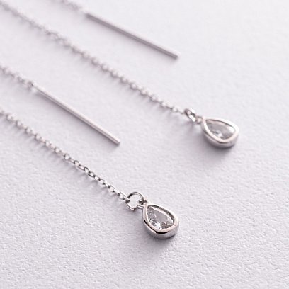 Срібні сережки - протяжки "Крапельки" 123114 №3