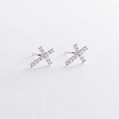 Золоті сережки-пусети "Хрестики" з діамантами сб0177у