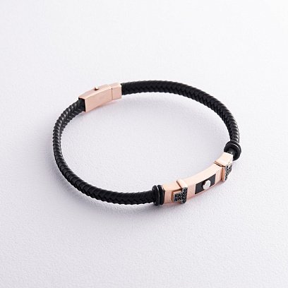 Каучуковый браслет из красного золота (фианиты, эмаль) б03990