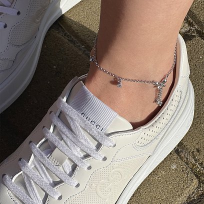 Серебряный браслет "Бабочка" на ногу (фианиты) 141563 №5