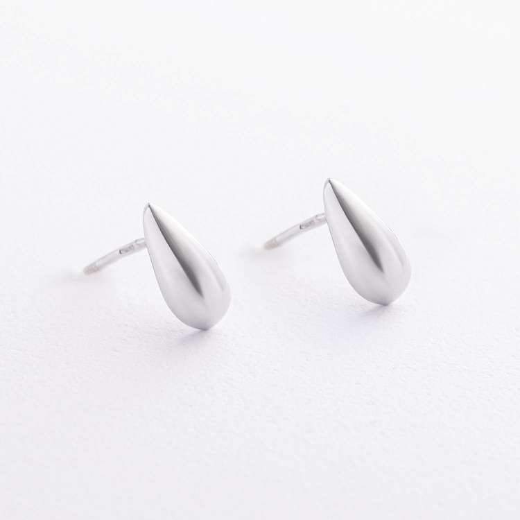 Серебряные серьги - пусеты "Капельки" 902-01372 от ювелирного магазина Оникс - 2