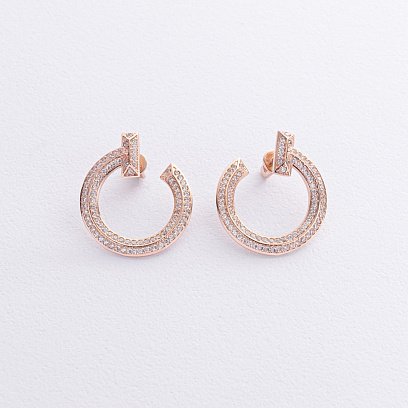 Серьги - пусеты "Evelyn" в красном золоте (фианиты) с08688