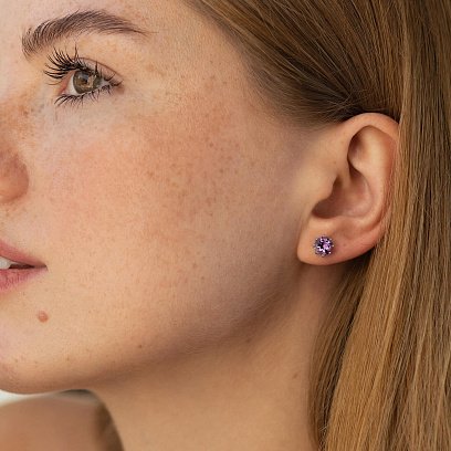 Золотые серьги-пусеты с аметистом с06406 №2