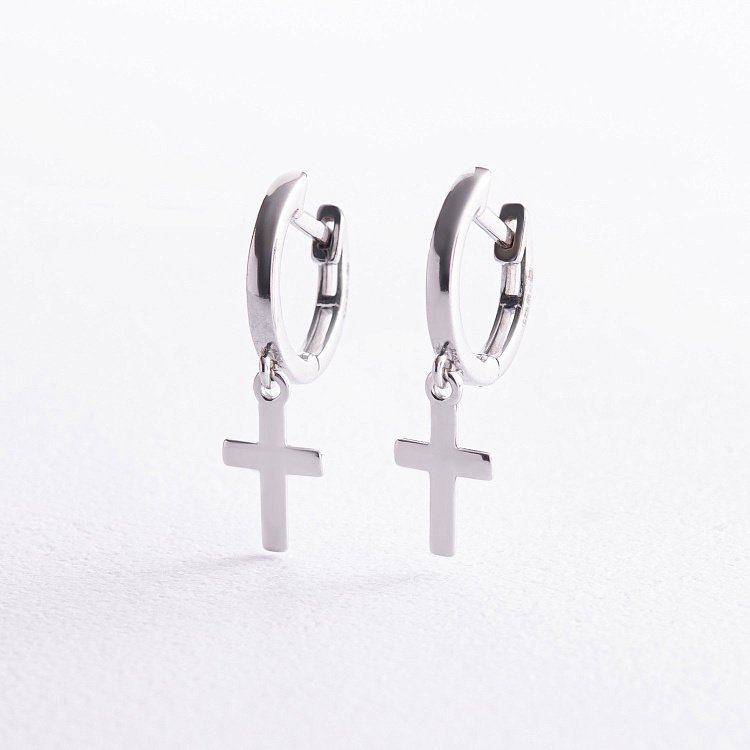 Срібні сережки - кільця "Хрестики" 40004 від ювелірного магазину Онікс - 2