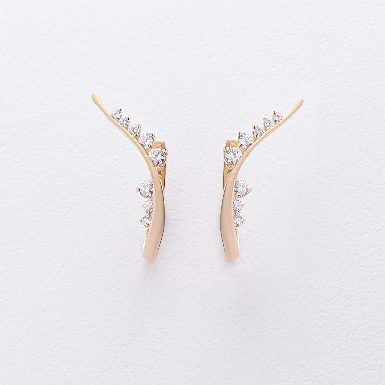 Золоті сережки "Гілочки" з фіанітами с04962 від ювелірного магазину Онікс - 1