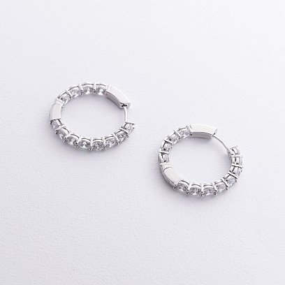 Серебряные серьги - кольца с фианитами 123427 №4