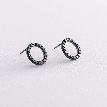 Золоті сережки - пусети "Кругообіг" (чорні діаманти) 1.2 см сб0357di №6