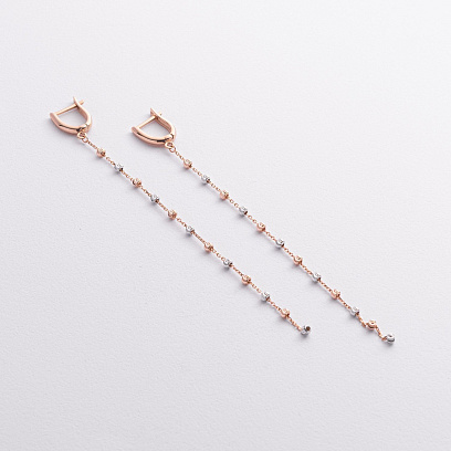 Серьги "Шарики на цепочке" (красное, белое золото) с09371 №2